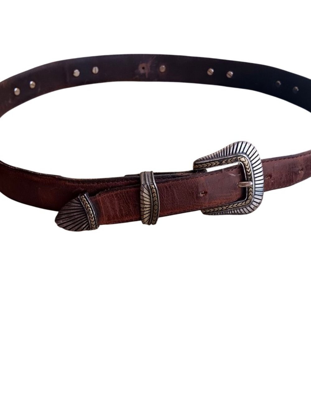 32 Vintage Western Leather Belt With Silver-Tone Los Angeles 90s Cowboy